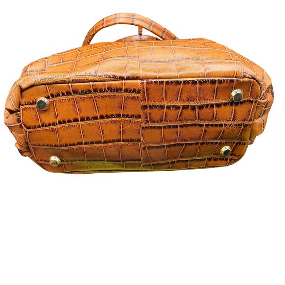 G.I.L.I. Genuine Leather Croc Embossed Satchel Tote Bag Cognac Brown - Picture 6 of 16